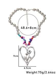 1件復古綠松石鋅合金銀色心形吊墜項鏈,代表12月份的含義,適合情人節,假期和日常穿戴,禮盒包裝 - 復古大愛心形狀12個月意義 - 查看 12