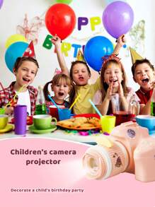 1對diy迷你塑料相機投影機閃光夜燈,附3張卡片和貼紙,兒童玩具生日派對禮物男女孩禮品袋物品回贈,完美的聖誕生日禮物兒童房裝飾（某些部件隨機發送） - 粉色 - 查看 3