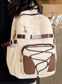 女士經典時尚背包,具有大容量和多種功能,適用於學校、學院、度假和旅行 - 白色 - 查看 1