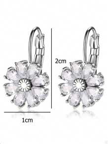 1 对花朵方晶锆石环形耳环女士适合订婚婚礼派对女性耳饰时尚珠宝 - 白色 - 查看 4