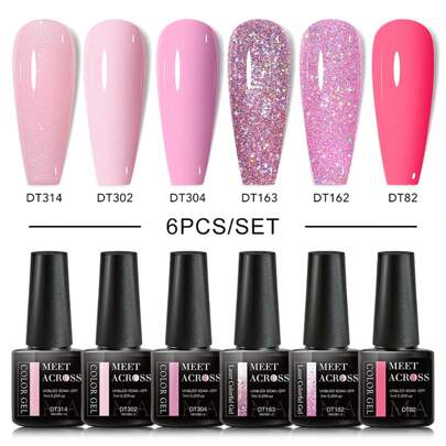 6Pcs/Set Color Gel Nail Polish Set Kit Glitter Autumn UV LED Nail Art Gel Vernis Semi Permanent Base Top Coat Nails