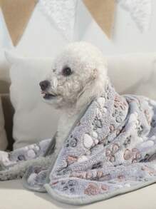 1入組冬季暖和珊瑚絨貓狗爪印毛毯,適用於小-中型貓狗,室內和戶外使用 - 灰色 - 查看 1