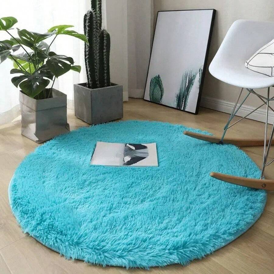 1 件圓形地毯、沙發臥室床邊地墊、圓形咖啡桌地毯、現代簡約家居客廳地毯、家居裝飾 - 藍色 - 查看 1