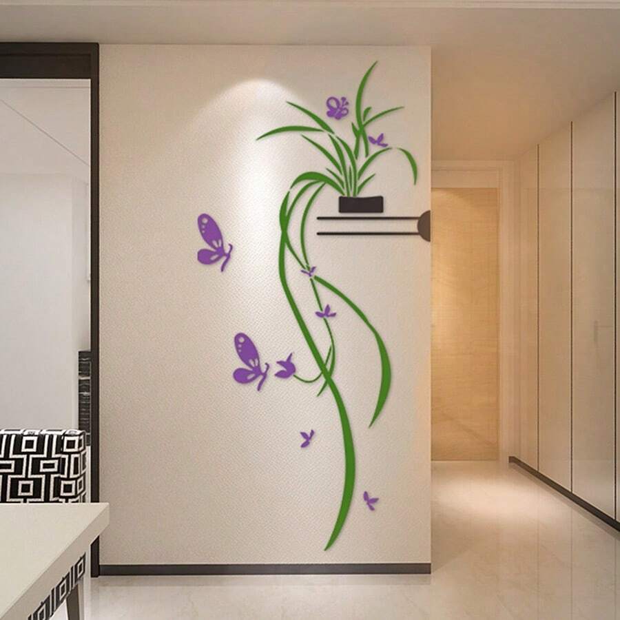 1個3d水晶亞克力鏡面牆貼沙發電視牆藝術裝飾門口3d花卉牆裝飾49.7英寸*23.6英寸 - 綠色 - 查看 1