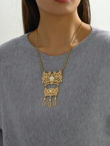 1pc Korean Style Fashionable Hollow Out Rhinestone Inlay Double Use Clothing Accessory Brooch For Women - Yellow Gold - View 4