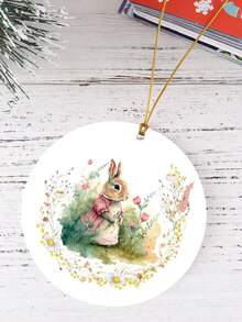 1 件復活節壓克力圓形吊墜,帶有花卉和兔子設計,適合牆壁/窗戶裝飾或紀念禮物 - 彩色 - 查看 5