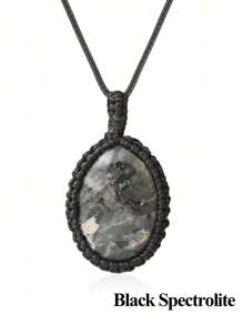 1個橢圓自然石項鍊水晶項鍊,繩套裝自然石英項鍊,適用於女士男士編織靈性飾品 - Necklace - 查看 11