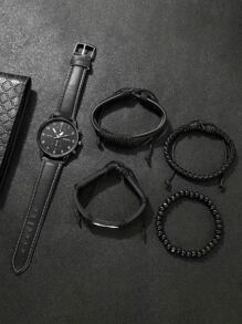 Boy's Quartz Watch, Bracelet Watch, Men's Business Fashion Casual Round Pointer Vintage Watch, Accessory Gift Set - Black - View 4