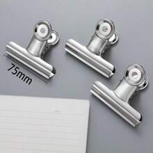 3pcs Stainless Steel Round Bulldog Clips With Strong Grip For Holding Note, Paper, File, Stationery Supplies For Students And Office Back To School,Back To School,School Supplies - Silver - View 4