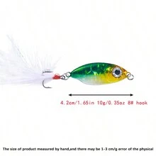 HENGJIA 1入組垂直鉛搖尾釣魚鉤，帶有羽毛三個三鈎鉤10g 4.2cm垂直尾旋鉤鯖魚、三文魚、旗魚、條紋鱸魚、石斑魚、鯖魚的釣魚鉤 - 1# - 查看 2