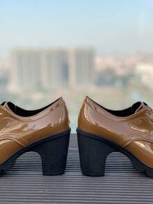 Women's Black Mary Jane Shoes With Round Toe, Thick Heel And Ankle Strap, Made Of Soft Leather, Suitable For Work - Brown - View 6