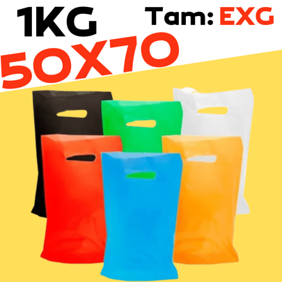 Sacola Plástica Alça Vazada / Boca de Palhaço 50X70 1kg Extra Grande 22/28 Sacolas