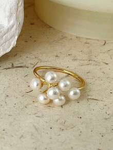 5入組蝴蝶開口戒指,獨特設計,珍珠裝飾,時尚感,適合少女 - 金黃色 - 查看 3