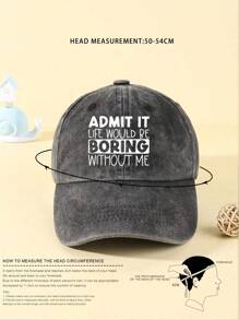1入組黑色2k兒童防曬帽,印有“承認沒有我生命會很無聊”字樣,適用於男女春季/秋季旅行海灘度假 - 黑色 - 查看 3