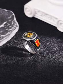 1pc Two Tone Oil Drop Knight's Cross Ring - Antique Silver - View 1