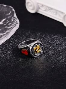 1pc Two Tone Oil Drop Knight's Cross Ring - Antique Silver - View 2