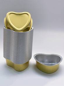 20入/50入心形鋁箔蛋糕杯,帶蓋耐熱烘焙杯,心形布丁蛋糕杯,適用於情人節、婚禮、母親節、生日和聖誕節！ - 金色 - 查看 3