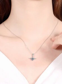 1pc Sweet And Versatile 925 Silver Zirconia Pendant Necklace Suitable For Daily Wear And Valentine's Day Gift For Women - Silver - View 2
