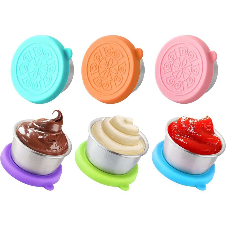 6個沙拉醬料盒,配有防漏矽膠蓋,不銹鋼調味料盒,適用於午餐便當盒、上班、學校、野餐（每個容量：1.7盎司） - 彩色 - 查看 1