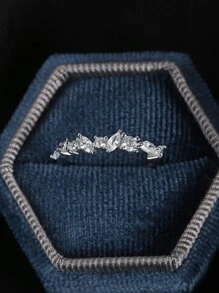 S925銀鑲鉆戒指,法式復古風格,可調節帶,時尚復古設計,適用於女性婚禮訂婚婚禮珠寶 - 白色 - 查看 4