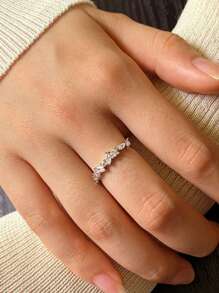 S925銀鑲鉆戒指,法式復古風格,可調節帶,時尚復古設計,適用於女性婚禮訂婚婚禮珠寶 - 白色 - 查看 5