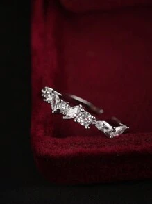 S925銀鑲鉆戒指,法式復古風格,可調節帶,時尚復古設計,適用於女性婚禮訂婚婚禮珠寶 - 白色 - 查看 3