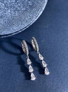 Newsoul 1 Pair Elegant S925 Sterling Silver Teardrop Earrings, Women's Jewelry, Anniversary Gift, Exquisite Accessories, Holiday Gift - Silver - View 2