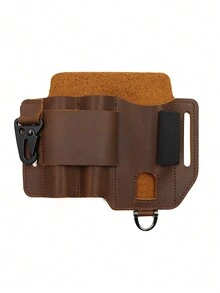 1pc Leather Edc Tool Pouch With Eagle Mouth Buckle, Multifunctional Flashlight Sheath, Tactical Waist Bag For Men - Brown - View 6