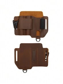 1pc Leather Edc Tool Pouch With Eagle Mouth Buckle, Multifunctional Flashlight Sheath, Tactical Waist Bag For Men - Brown - View 7
