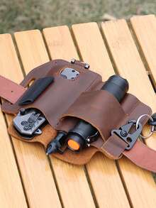 1pc Leather Edc Tool Pouch With Eagle Mouth Buckle, Multifunctional Flashlight Sheath, Tactical Waist Bag For Men - Brown - View 5