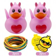 2 件情人節橡膠鴨子帶 2 個標籤、2 件橡皮筋、淋浴配件、迷你鴨子沐浴玩具情人節派對禮物 - 彩色 - 查看 8