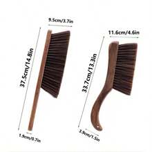 1支長柄軟毛塵刷及床鋪掃地刷,適用於地毯、床上用品、家具,家用小掃帚 - 深棕色 彎把 - 查看 2