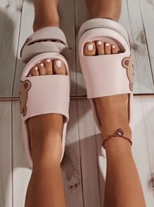 女款可愛小熊裝飾拖鞋,可愛風格夏季eva拖鞋 - 粉色 - 查看 3