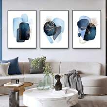 3pcs Hiện đại Màu xanh hải quân Trừu tượng Hình học Nghệ thuật tranh sơn dầu In ấn Tường Áp phích Hình ảnh Đối với Phòng khách Nhà  Đồ trang trí , Không có khung - Nhiều màu - Xem 1
