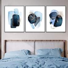 3pcs Hiện đại Màu xanh hải quân Trừu tượng Hình học Nghệ thuật tranh sơn dầu In ấn Tường Áp phích Hình ảnh Đối với Phòng khách Nhà  Đồ trang trí , Không có khung - Nhiều màu - Xem 2
