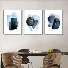 3pcs Hiện đại Màu xanh hải quân Trừu tượng Hình học Nghệ thuật tranh sơn dầu In ấn Tường Áp phích Hình ảnh Đối với Phòng khách Nhà  Đồ trang trí , Không có khung - Nhiều màu - Xem 3