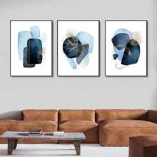 3pcs Hiện đại Màu xanh hải quân Trừu tượng Hình học Nghệ thuật tranh sơn dầu In ấn Tường Áp phích Hình ảnh Đối với Phòng khách Nhà  Đồ trang trí , Không có khung - Nhiều màu - Xem 4