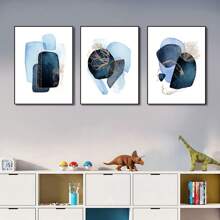 3pcs Hiện đại Màu xanh hải quân Trừu tượng Hình học Nghệ thuật tranh sơn dầu In ấn Tường Áp phích Hình ảnh Đối với Phòng khách Nhà  Đồ trang trí , Không có khung - Nhiều màu - Xem 5