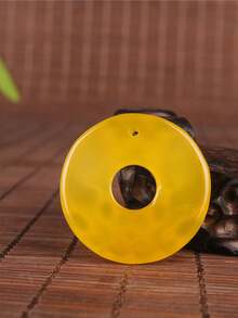 Yellow Agate Fengshui PIXIU Round Pendant Necklace - Yellow - View 5