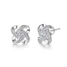 1雙可愛又甜美的櫻花形鋯石銅針耳環,適合女性,生日禮物 - 銀色 - 查看 3