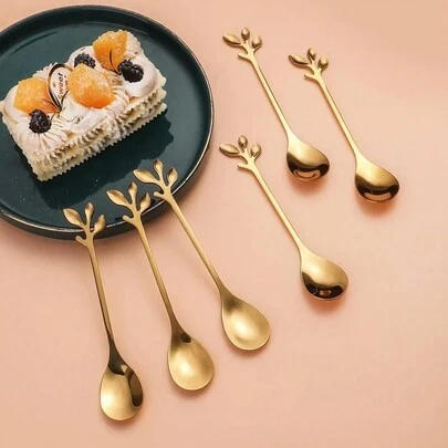 1/3/5/10/20件不锈钢叶子设计勺子，创意金色咖啡搅拌勺，多功能蛋糕、甜点和日常使用勺子，学校用品