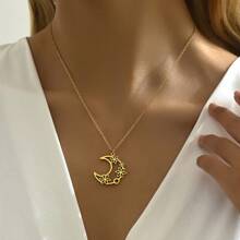 1pc Fashion Stainless Steel Geometric Moon Pendant Necklace, Suitable For Women's Daily Wear, Festival Gift - Moon - View 13