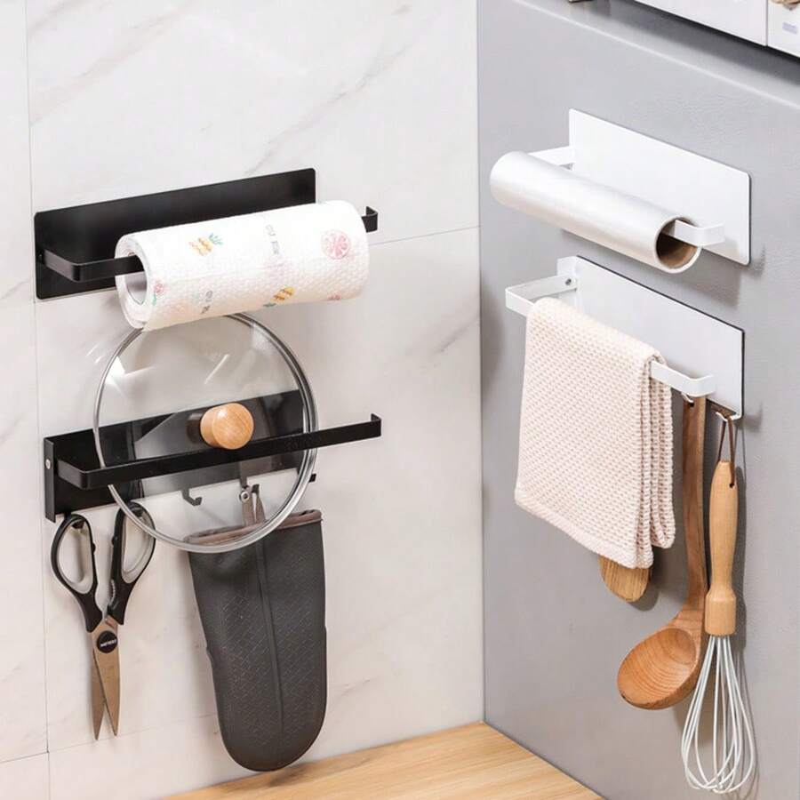 1入時尚耐用的不鏽鋼冰箱磁吸毛巾條,適用於浴室－易於安裝的掛牆毛巾架帶有卷紙掛勾－完美的浴室配件 - 白色 - 查看 1