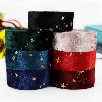 2Meter/Lot Double-Sided Gold Star Golden Velvet Cloth Ribbons 1"(25MM) Bow Cap DIY Clothing Accessories Party Gift