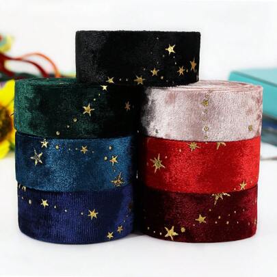 2Meter/Lot Double-Sided Gold Star Golden Velvet Cloth Ribbons 1"(25MM) Bow Cap DIY Clothing Accessories Party Gift