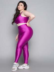 Conjunto Fitness Top + Calça Plus Size New Zig 3D - Pink - Visão 3