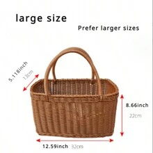 1個帶手柄的柳編野餐籃,手工創意裝飾柳條編織籃,適用於購物或野餐。柔軟的柳條材料堅固且具有良好的彈性。運輸過程中可能會輕微變形,但可以自行恢復,無需擔心。 - 棕色 - 查看 8