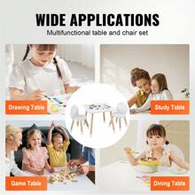 Kids Table And 2 Chairs Set, Toddler Table And Chair Set, Children Multi-Activity Table For Art, Craft, Reading, Learning, Christmas Gift - White - View 6