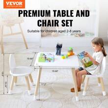Kids Table And 2 Chairs Set, Toddler Table And Chair Set, Children Multi-Activity Table For Art, Craft, Reading, Learning, Christmas Gift - White - View 2