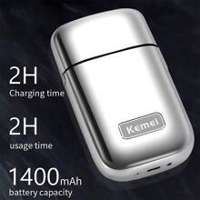 Kemei Km-Tx1 Men's Electric Shaver, Metal Body, Gold/Silver, Usb Rechargeable, Reciprocating Blade - Silver - View 3